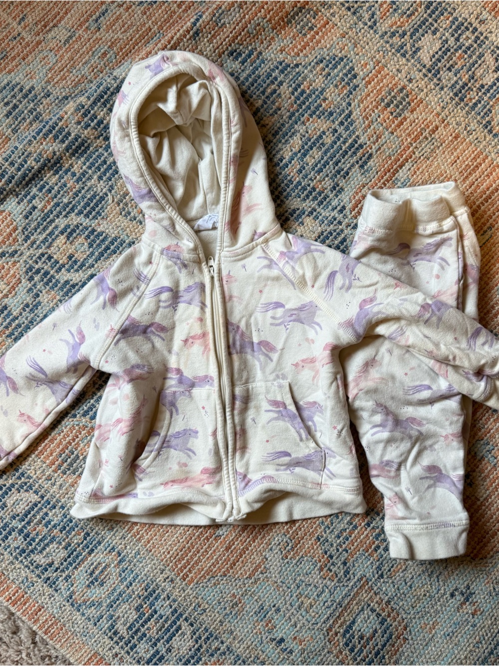 Angel Dear Cream Hoodie with Pink & Lavender unicorn